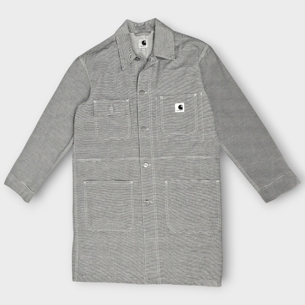 Carhartt WIP Women's Long Chore Coat Pinstripe Cotton Utility Jacket Size M
